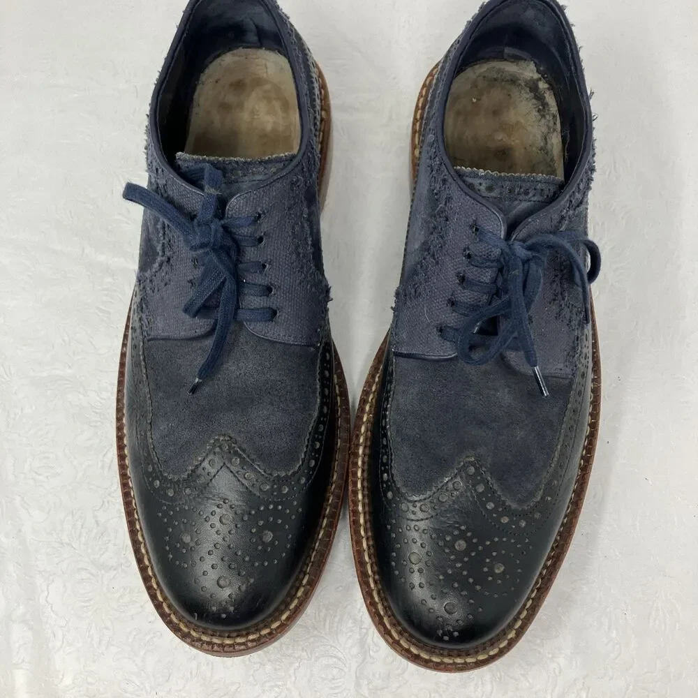 Cole Haan Wingtip Brogue Derby Blue Suede Leather Mens 9 M Special Order